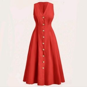 SHEIN Coral Red Sleeveless Shirtwaist Dress